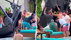 Terrifying scene unfolds as metal cabana frame crashes into packed casino pool area Architect Gold Coast